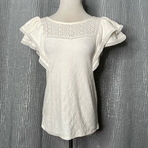 Loft double ruffle cap sleeve textured top
